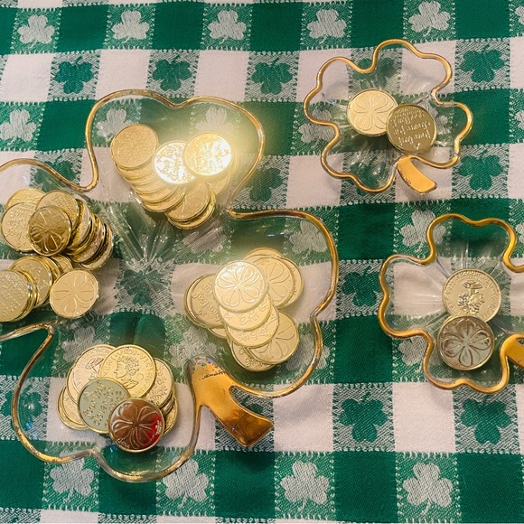 Other - Vintage MCM 3 Piece-Four Leaf Clover Glass Candy Dish with Gold accent trim.